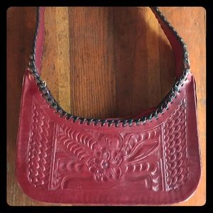 Hand-Tooled Red Leather Purse. Gorgeous!